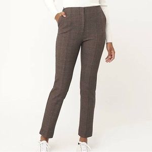 EUC LOFT brown plaid slim fit pants size 14